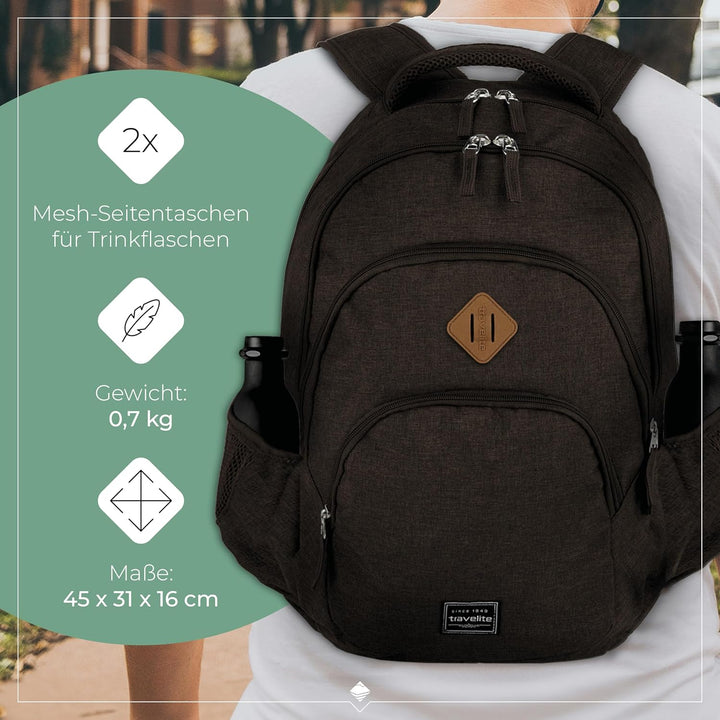 Travelite Handgepäck Rucksack, Laptop Rucksack 15,6 Zoll, BASICS, Daypack, Tagesrucksack mit vielen