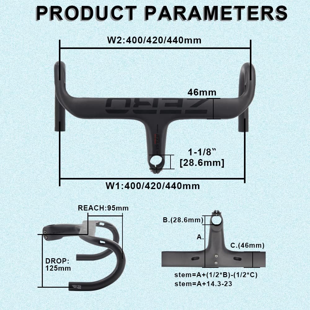 RXL SL Rennlenker Carbon 1-1/8" UD Matt Rennrad Vorbau 400x120mm Aero Lenker Schwarz ZERO-UD matt 40