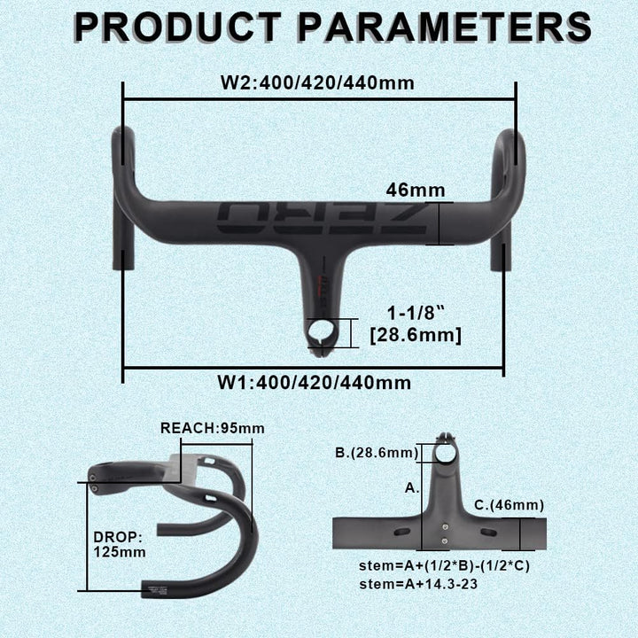 RXL SL Rennlenker Carbon 1-1/8" UD Matt Rennrad Vorbau 400x120mm Aero Lenker Schwarz ZERO-UD matt 40