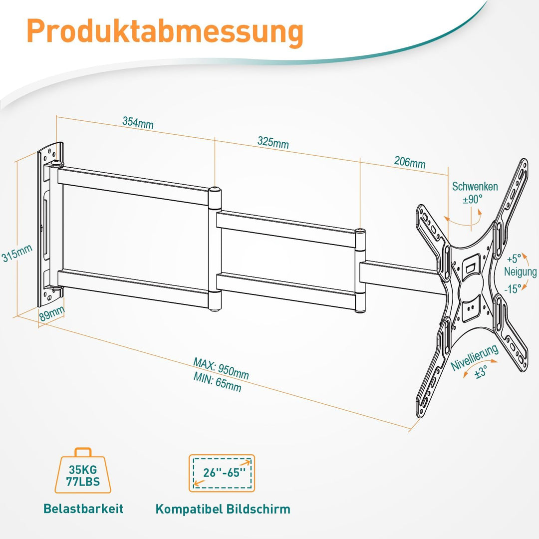 ELIVED Lang Arm TV Wandhalterung für die meisten 26-65 Zoll Fernseher, Eck TV Halterung Ausziehbar 9
