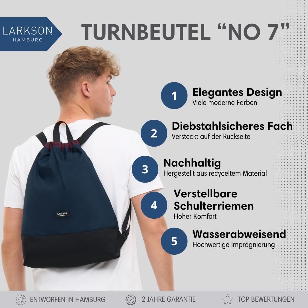 LARKSON Turnbeutel Damen &amp; Herren Blau Rot - No 7 - Rucksack Damen für Sport und Festival - Beutel R
