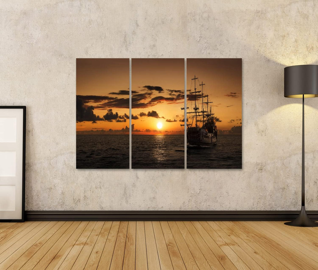 islandburner Bild auf Leinwand Piratenschiff Offenes Meer Sonnenuntergang Bilder Wandbilder Poster L