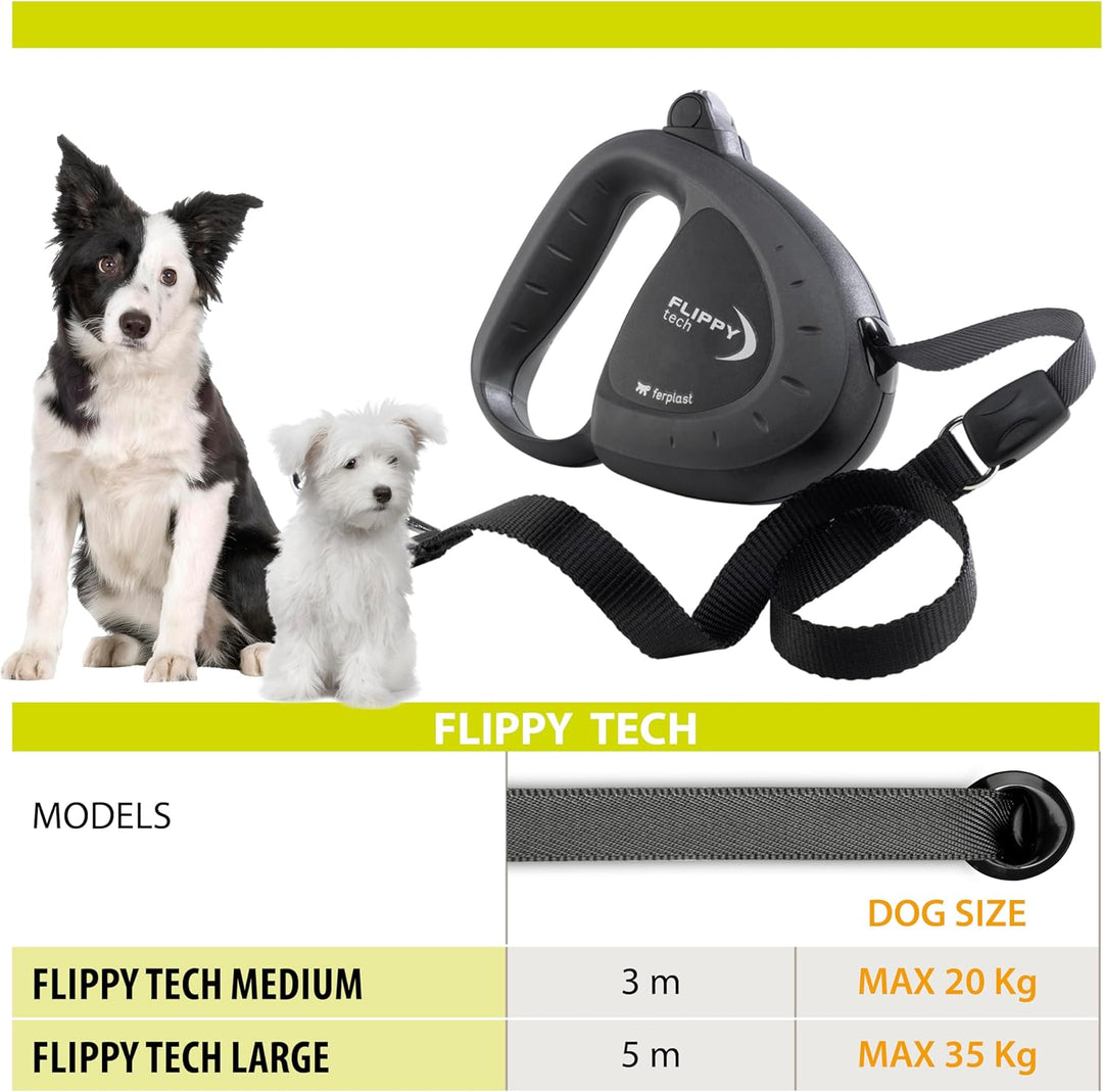 Ferplast Hundeleine Flippy TECH, Rollleine mittelgrosse Hunde bis 25 kg. Ausziehbares Gurtband max.