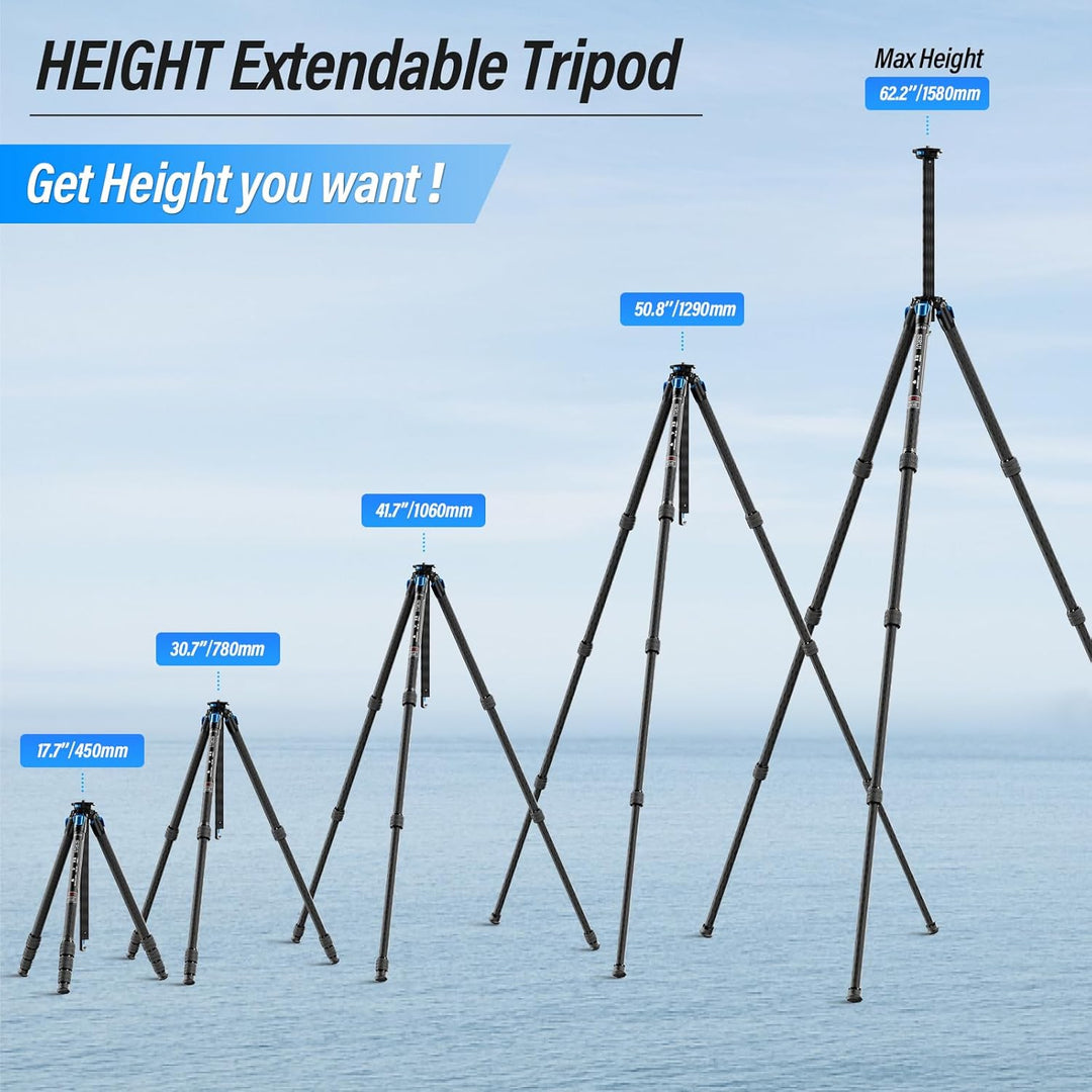 SIRUI AM124 Stativ Carbon Kamera mit dreieckiger Mittelsäule, leichtes Reisestativ Dreibein-Stative