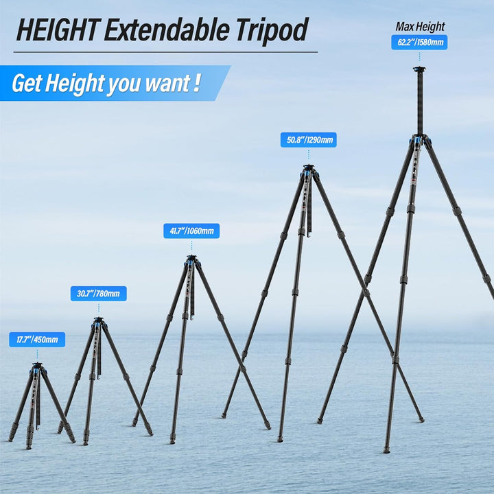 SIRUI AM124 Stativ Carbon Kamera mit dreieckiger Mittelsäule, leichtes Reisestativ Dreibein-Stative