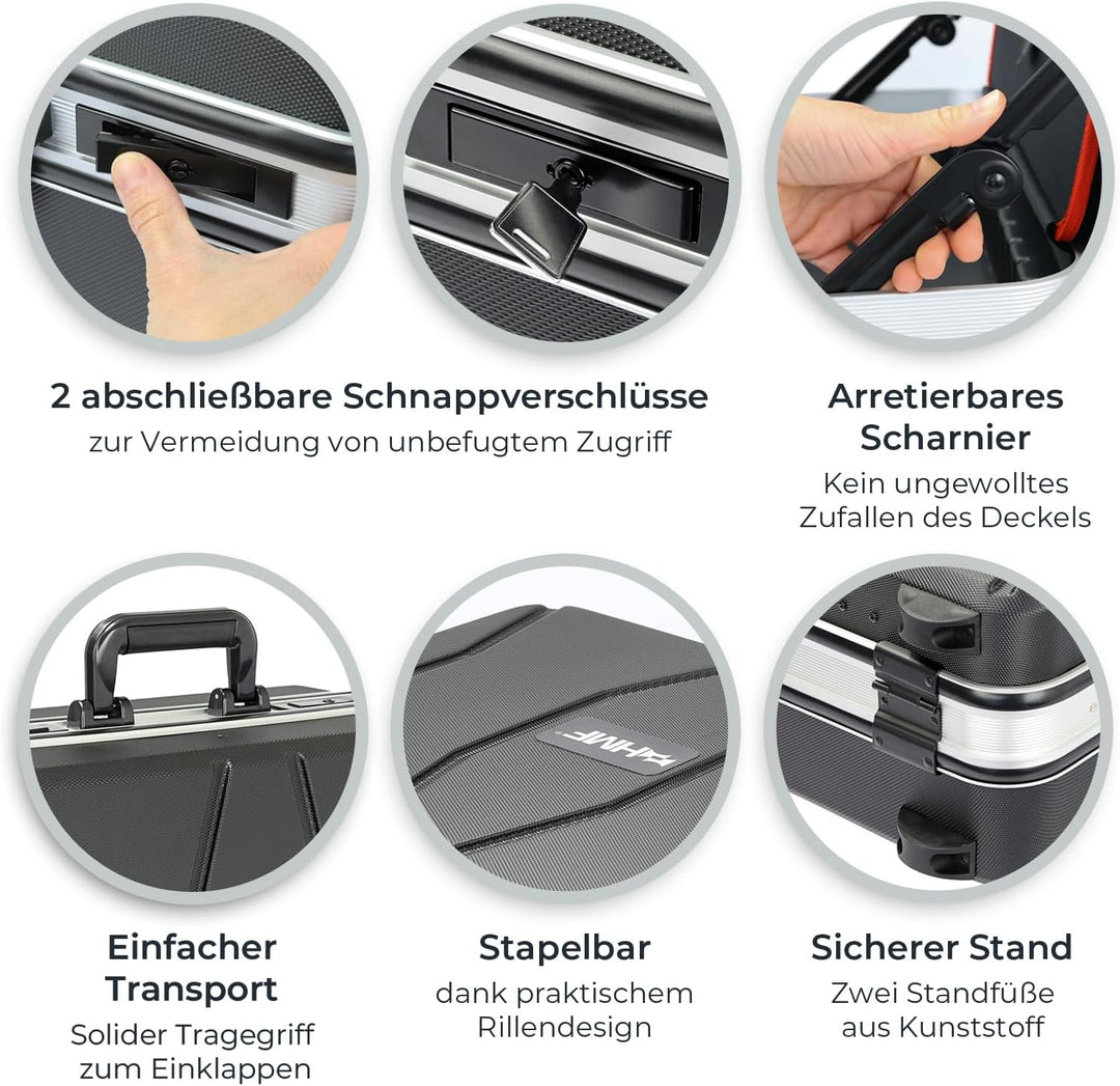 HMF 15601-02 Werkzeugkoffer leer, Werkzeugkiste gross aus ABS-Kunststoff | 47 x 40 x 22 cm, Koffer