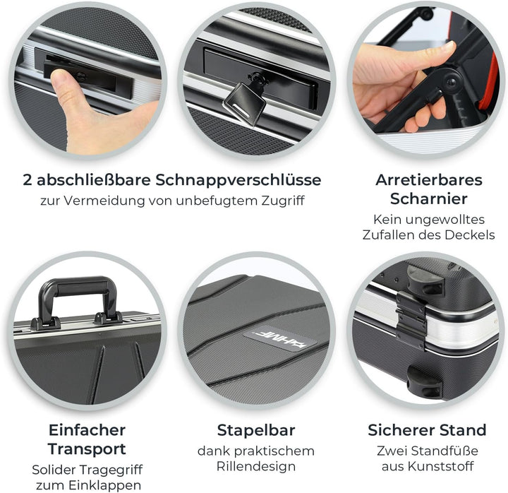 HMF 15601-02 Werkzeugkoffer leer, Werkzeugkiste gross aus ABS-Kunststoff | 47 x 40 x 22 cm, Koffer