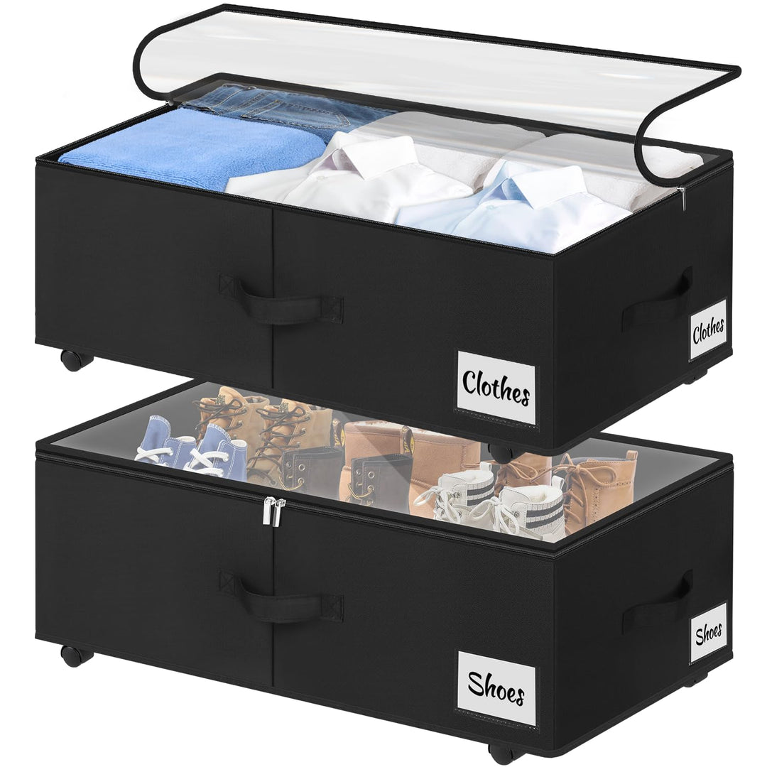 Unterbettkommode mit Rollen 360°Drehung, 2 Stück XXL 60L Unterbett Aufbewahrungsbox mit Transparente