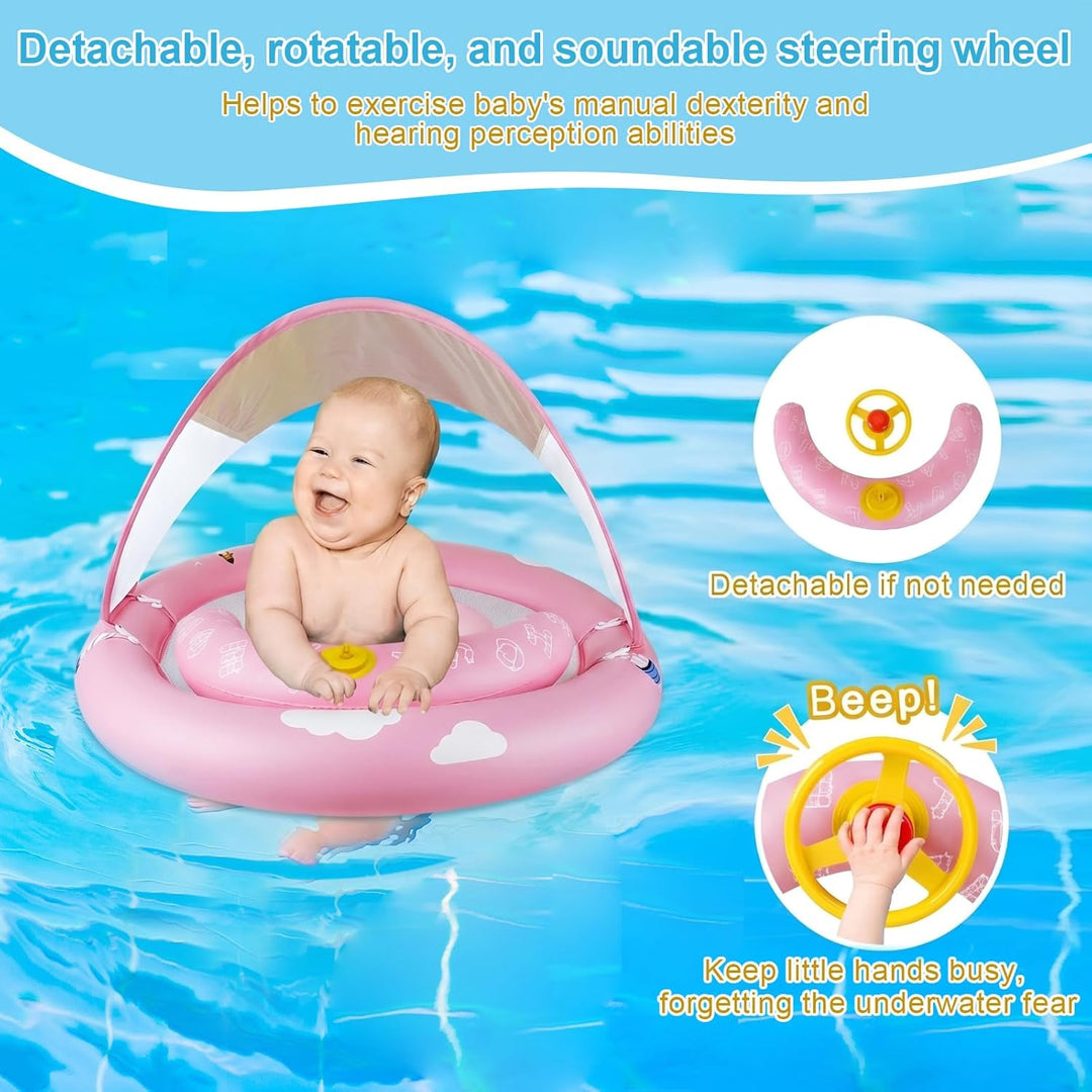 MYCARBON Baby Schwimmring mit verstellbare Schwimmsitz UPF50+ Sonnendach Spielzeug für Kinder Schwim