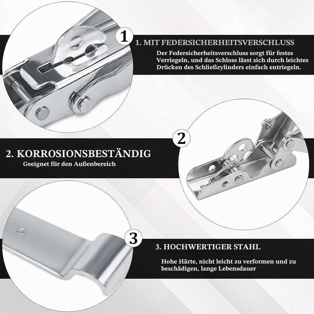 2 PCS Exzenterverschluss mit Sicherung(210mm), Spannverschluss Gross für PKW/Anhänger/Kipper, Bordwa
