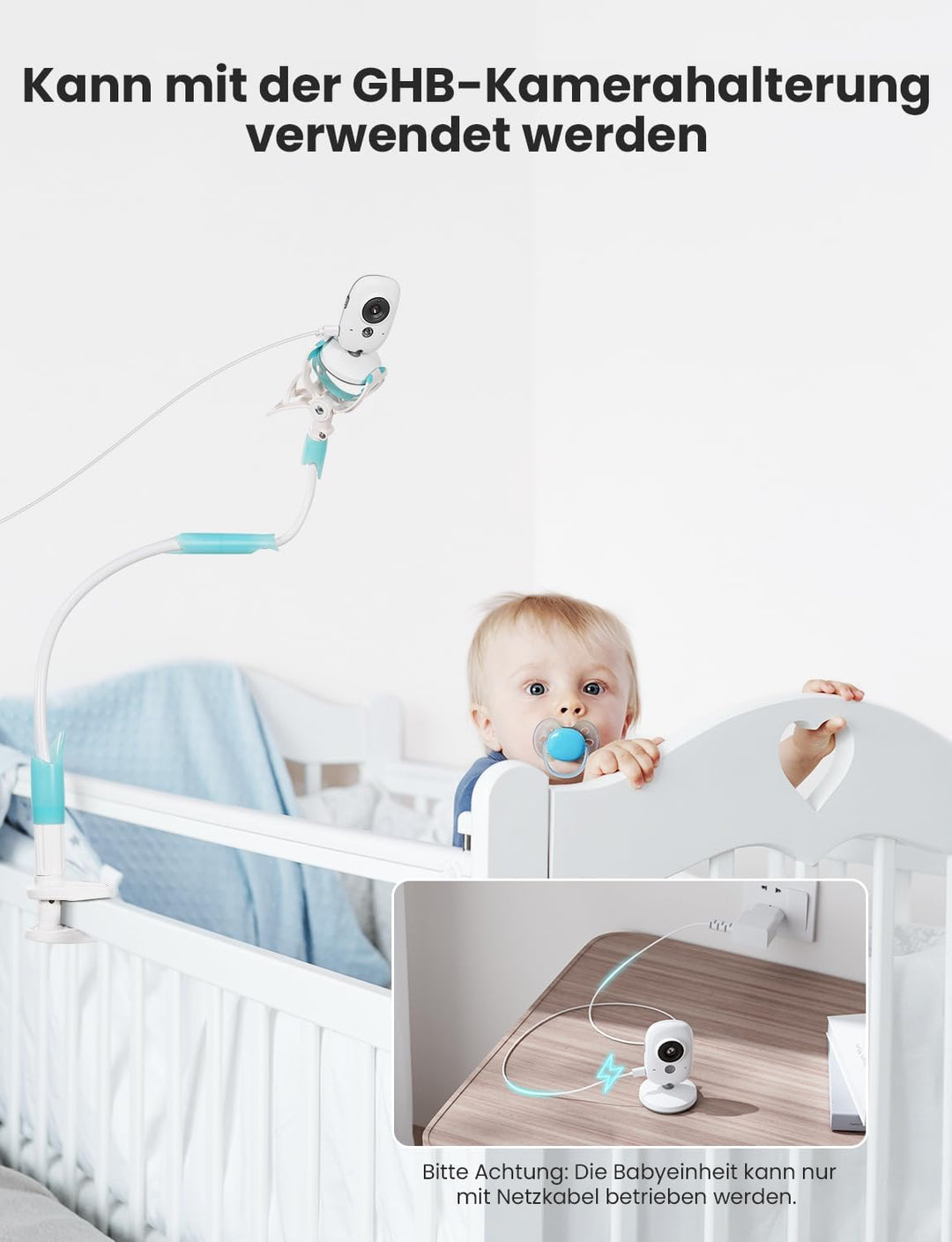 GHB Babyphone mit Kamera Baby Monitor 3.2" LCD Nachtsicht VOX Modus Gegensprechfunktion und Schlafli