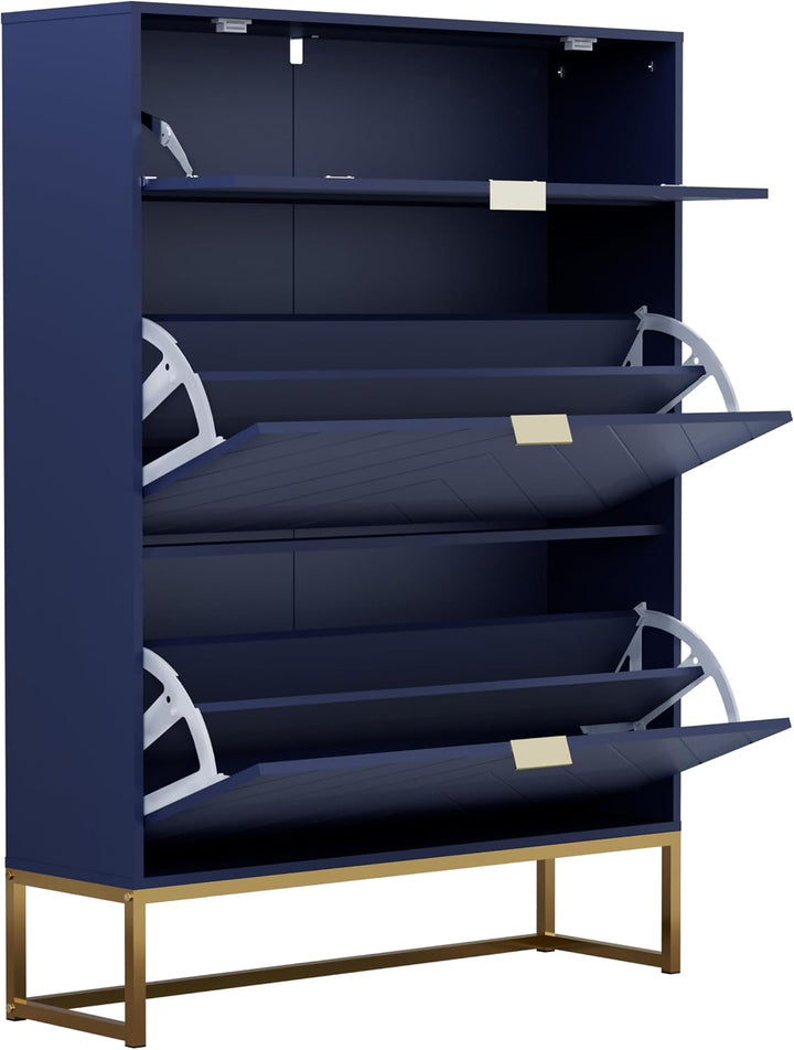 UEV Schuhschrank mit 3 Klappen schmal, 80x24x122cm Schuhkipper (Blau) | Schuhablage Platzsparend mit