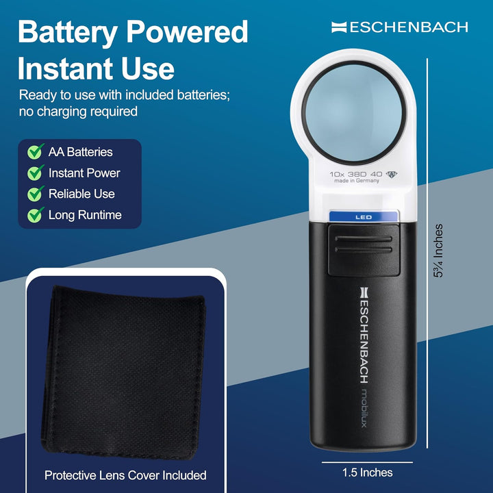 Eschenbach Optik Lupe Handlupe mit LED-Beleuchtung mobiluxLED Vergrösserung: 10x Linsengrösse: (Ø) 3
