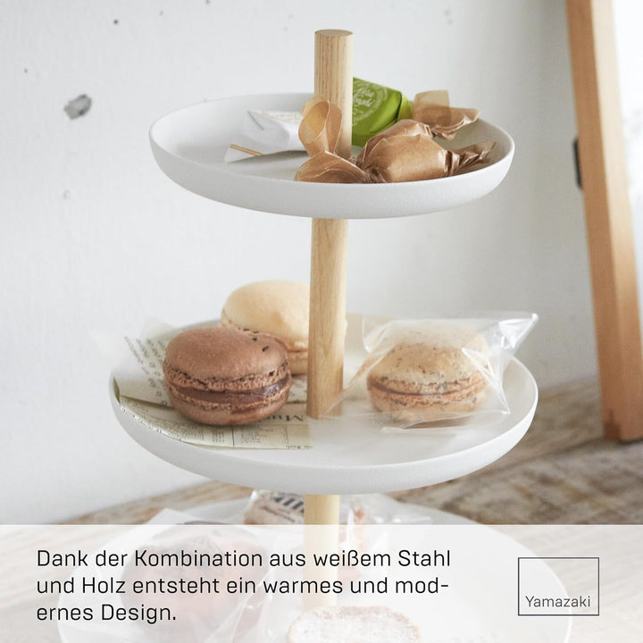 YAMAZAKI Tosca' 2419 3-stufiger Dessertständer für Wohnzimmer, Küche, Stahl, Holz, Weiss, L B 20 x H