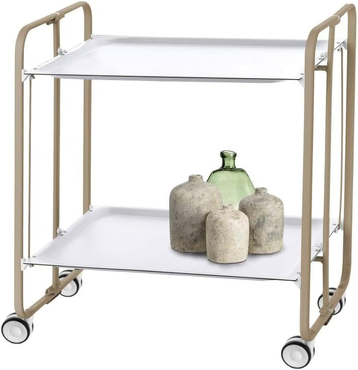 DON HIERRO - Servierwagen Sandfarbe, klappbar, 2 Böden. Rollwagen Bauhaus-Weiss 66 x 43 x 72 cm. Bia