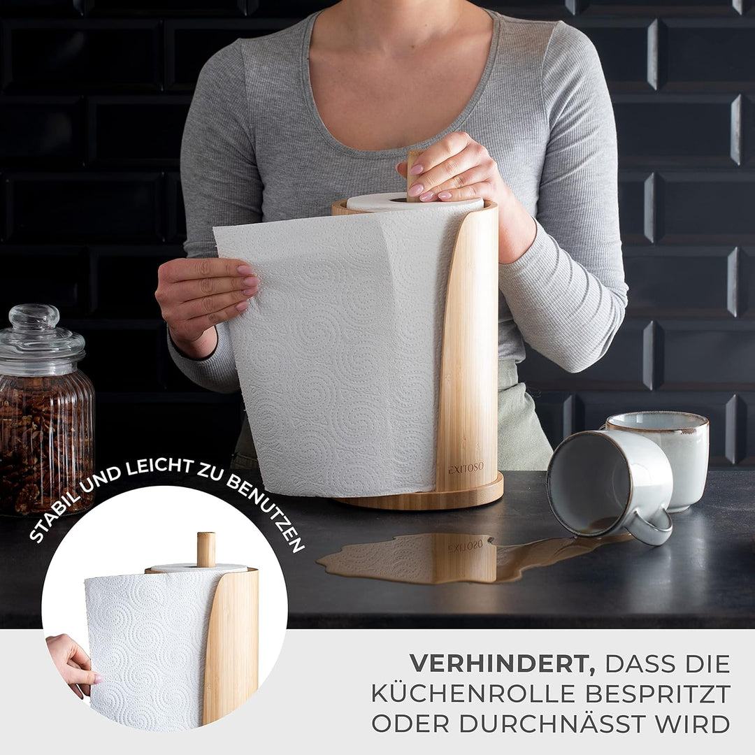 Exitoso Küchenrollenhalter aus Bambus | Küchenpapierhalter Holz für standard Küchenrollen, stehend |