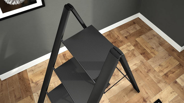 Anodized Aluminium Steps Stool Leonardo 3 Black 3 steps Schwarz, 3 steps Schwarz