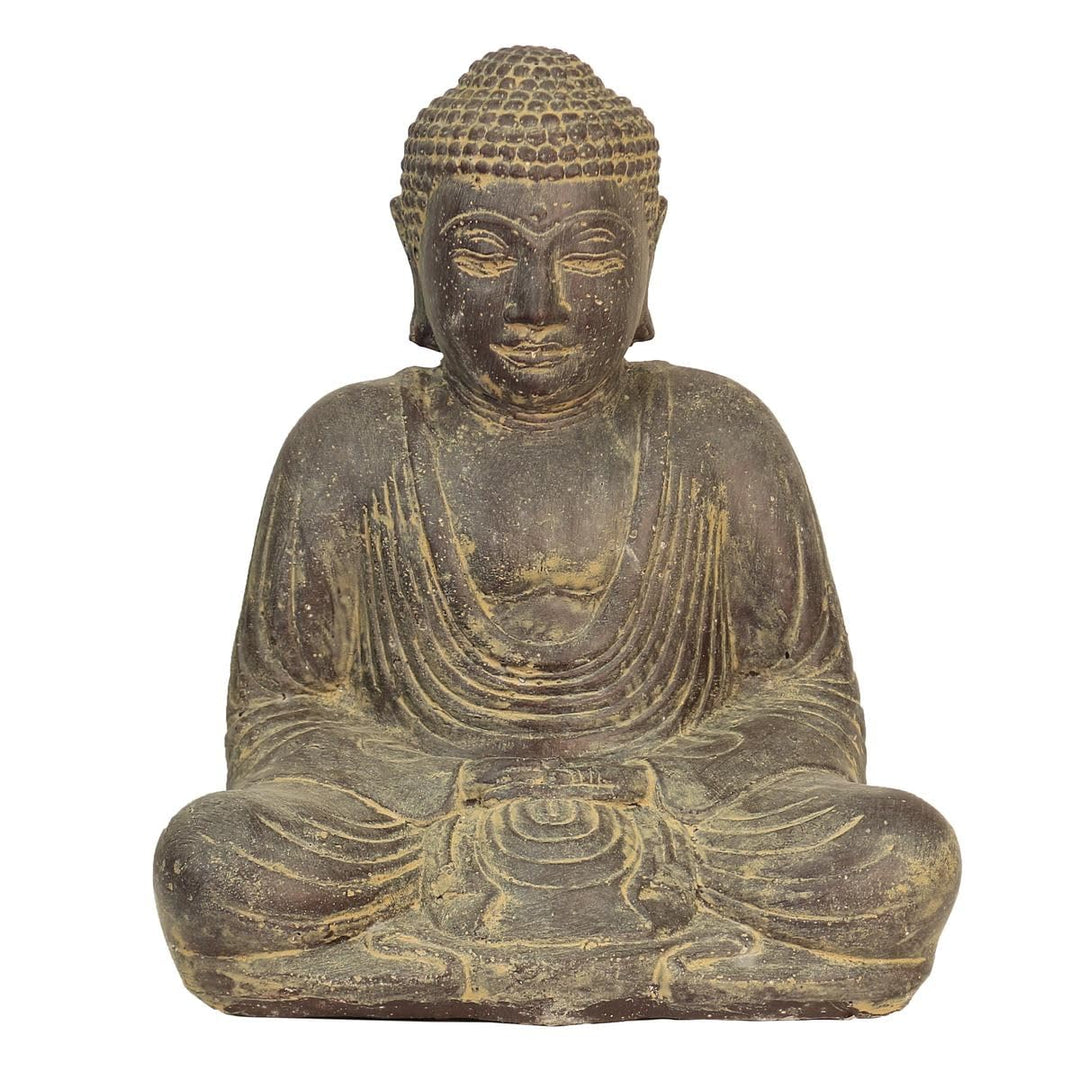 Oriental Galerie Japan Buddha Figur sitzend Skulptur Lotussitz Meditationsgeste Stein Lavasand Bali
