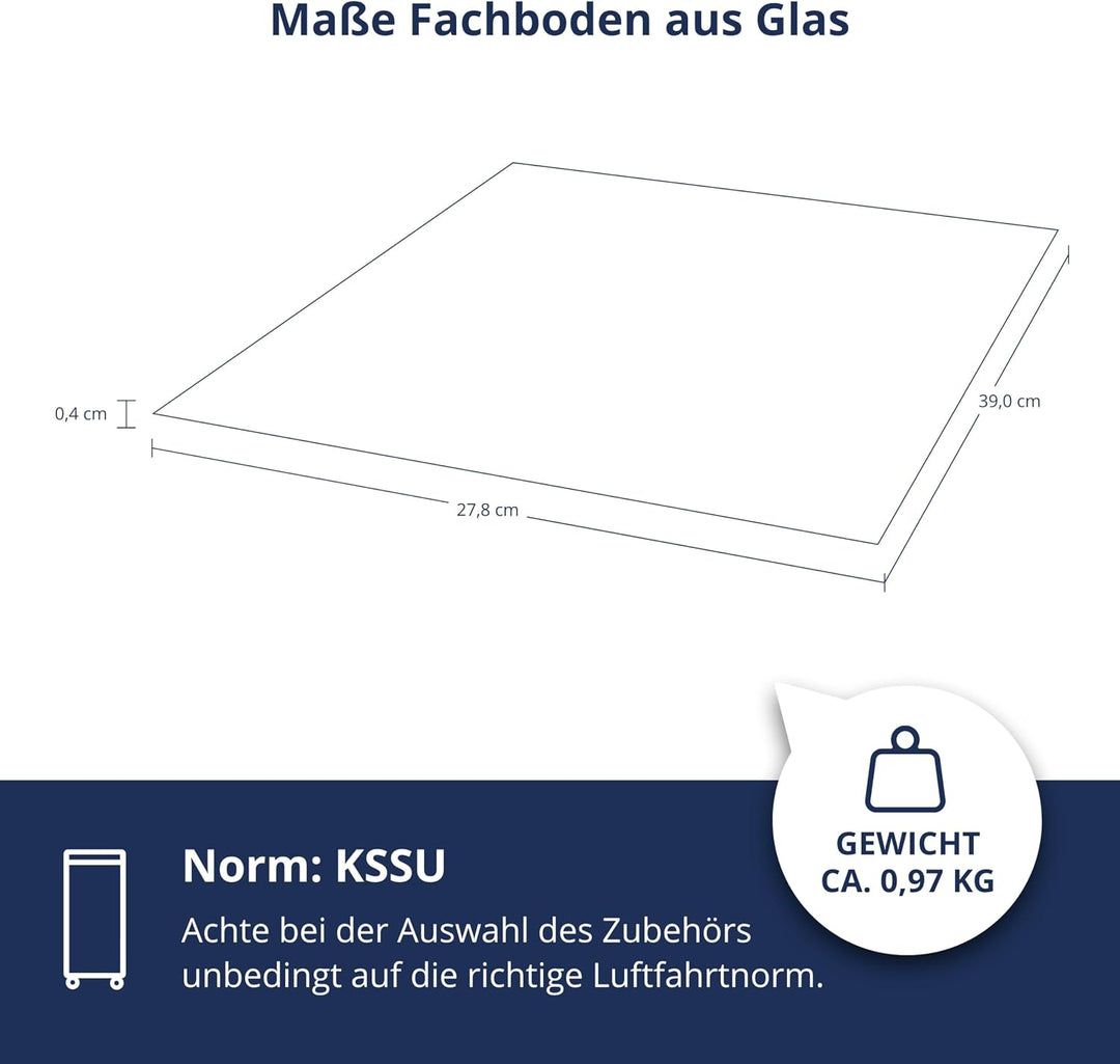 Fachboden Glas (KSSU), Regalboden, Zubehör für Flugzeugtrolleys, Airline Trolleys und Bord Boxen, KS