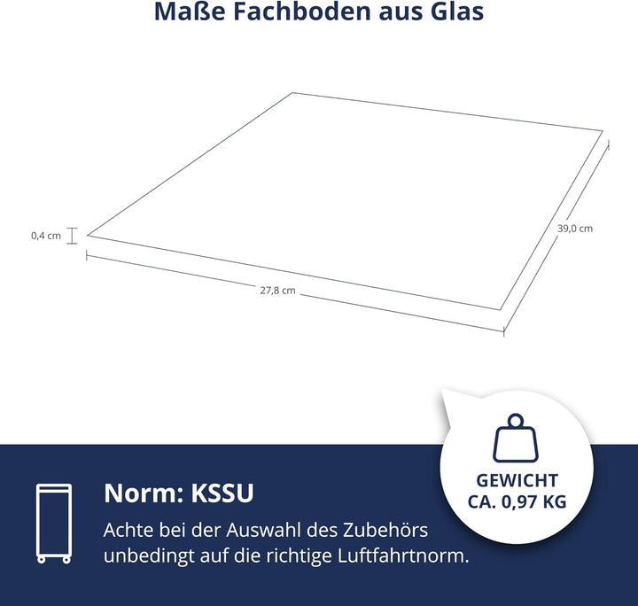 Fachboden Glas (KSSU), Regalboden, Zubehör für Flugzeugtrolleys, Airline Trolleys und Bord Boxen, KS