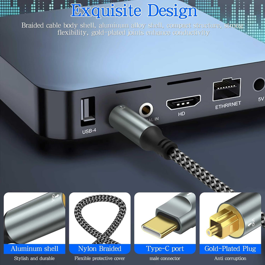 XMSJSIY USB C zu TOSLINK Optisches Audiokabel Unidirectional USB Typ C zu TOSLINK SPDIF Glasfaser Di
