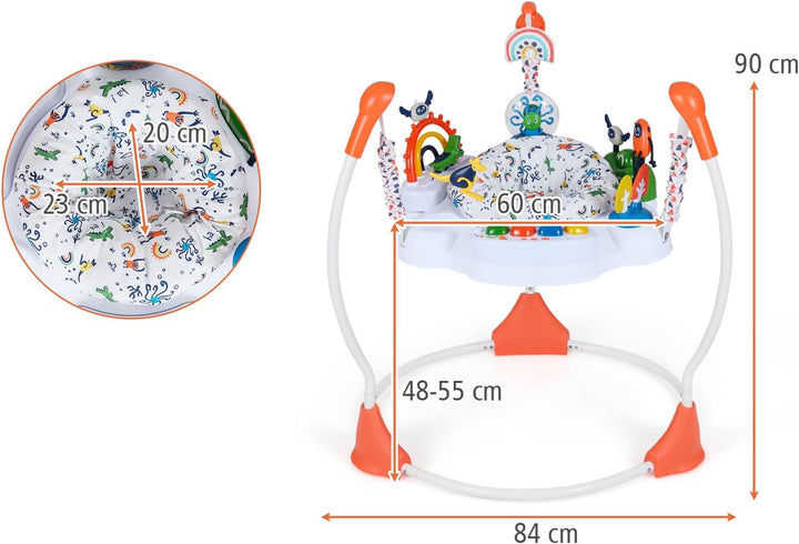 DREAMADE Stationäres Aktivitätscenter, Tierwelt-Jumperoo mit abnehmbarem Fusspolster, 360°-Drehsitz,