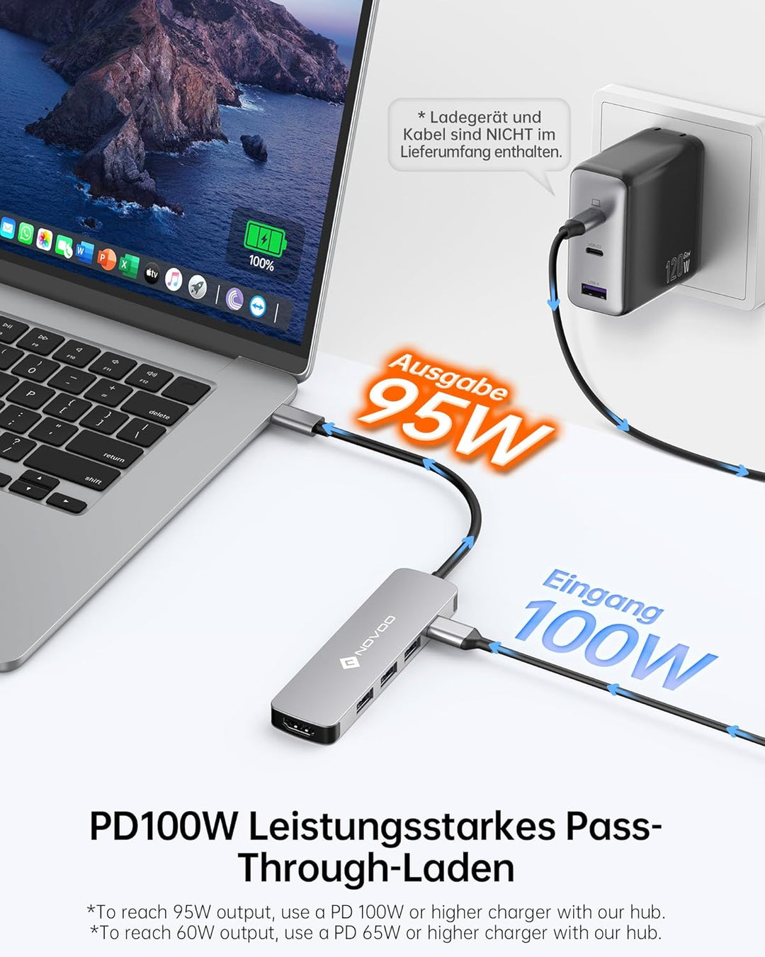 NOVOO USB C Hub Adapter MacBook Pro/Air M1 Adapter mit 4K HDMI,100W PD,3 x USB 3.0 Anschlüsse Alumin