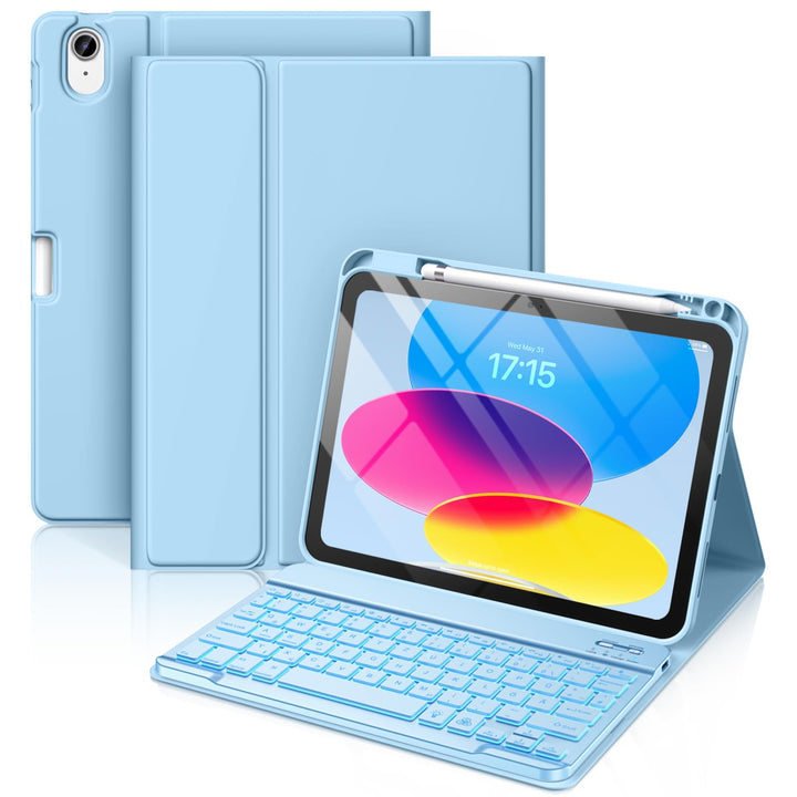 Vobafe Hülle mit Tastatur für iPad A16 11/10 Generation (2025/2022, 11/10.9 Zoll)- 7 Farben Beleucht
