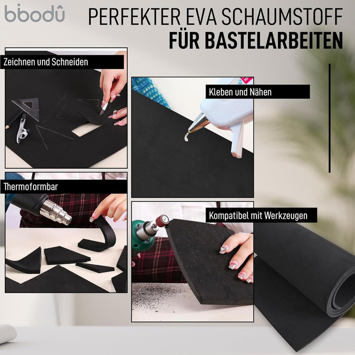Roll Eva Foam 5mm Schwarz Farbe | Moosgummi 5mm Dicke | Grösse 150cm x 32cm, Dichte 80 kg/m3 | Eva F