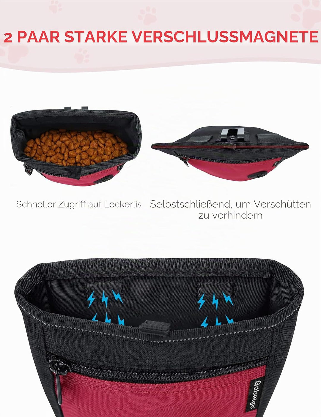Gobeigo Leckerlibeutel für Hundetraining, Leckerli-Beutel für Welpen, Snackbeutel Schwarz/Rot, Schwa