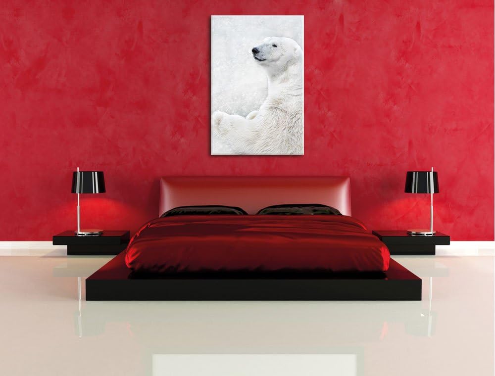 Stehender Eisbär, Format: 100x70 auf Leinwand, XXL riesige Bilder fertig gerahmt mit Keilrahmen, Kun