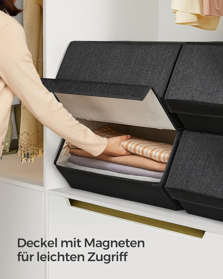 SONGMICS Aufbewahrungsbox mit Deckel, 4er Set Kleiderschrank-Organizer, stapelbar, Faltbox mit Magne