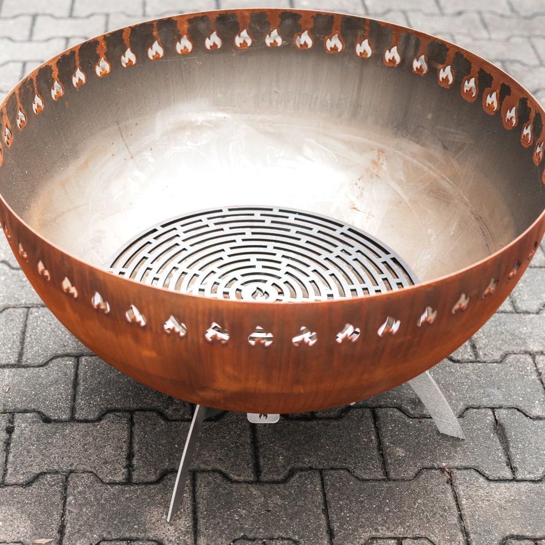 Grillrost.com Das Original Feuerschale in Cortenstahloptik - Schwenkbar & mit Belüftung
