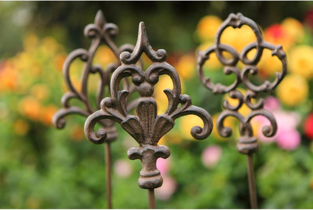 Dehner Gartenstab Ornament Speer, 6 Stück, je ca. 140 x 16 x 3.2 cm, Gusseisen, edelrostfarben