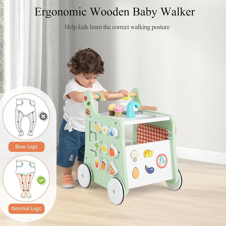 LIFEZEAL Lauflernwagen für Kinder ab 1 Jahren, Lauflernhilfe aus Holz, Baby Walker mit Spielküche &amp;