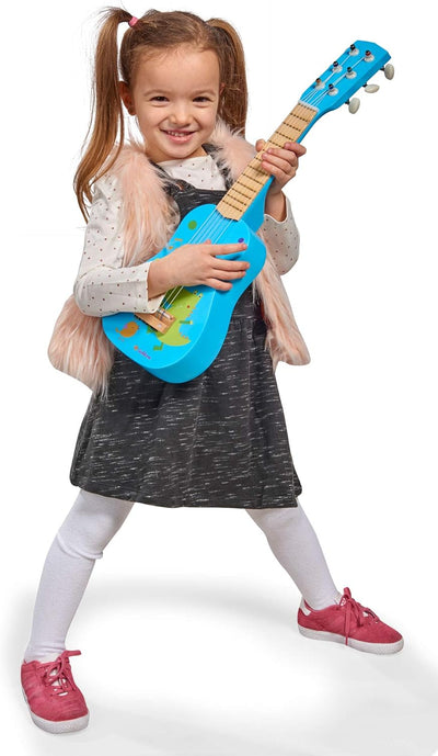 Eichhorn – Gitarre für Kinder – Blaue Kindergitarre, stimmbare Nylonsaiten, Holzspielzeug, mit Dino,