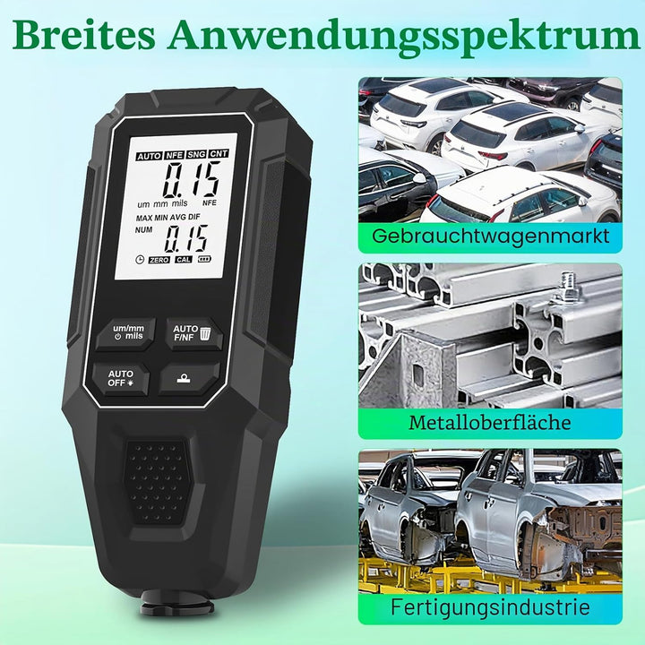 Digitales Schichtdickenmessgerät, Lackschichtenmesser Messbereich 0-2000μm Mit automatischer Basiser