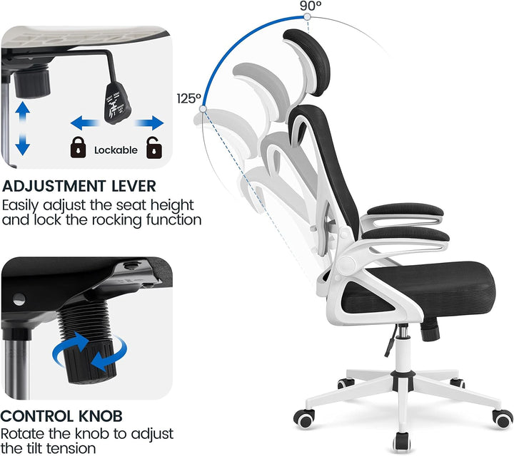 Yaheetech Bürostuhl Ergonomisch, Schreibtischstuhl mit Hochklappbaren Armlehnen, Drehstuhl mit Rücke