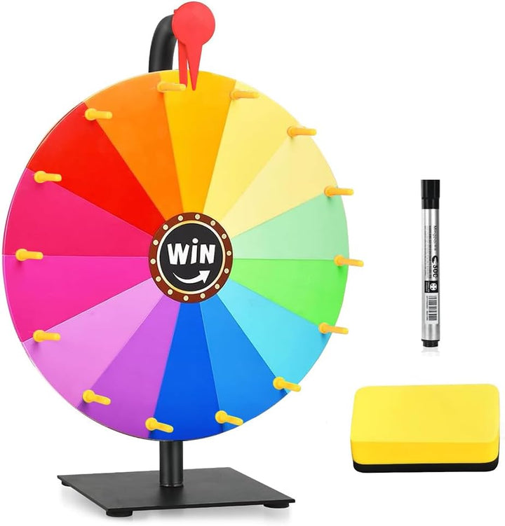 Glücksrad zum Drehen, 30cm Glücksrad zum Selbstgestalten mit 14 Slots, Spinning Prize Wheel mit Radi