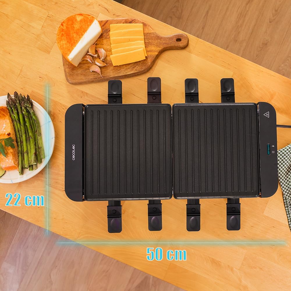 Cecotec Raclette Cheese&amp;Grill 16000 Inox Black, 8 Personen, 1400 W Grill, 40 x 22 cm, einstellbares