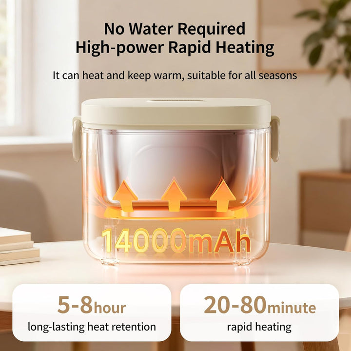 Elektrische Lunchbox, 14000mAh Akku Kabellose Beheizte Lunchbox mit Timer und 5 Temperaturstufen,800