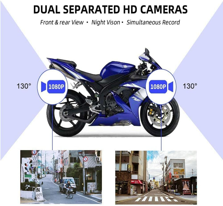 VSYSTO Motorrad-Dashcam 130° Weitwinkelobjektiv, 1080P Dual-Kameras Vorne und Hinten, Kein Bildschir