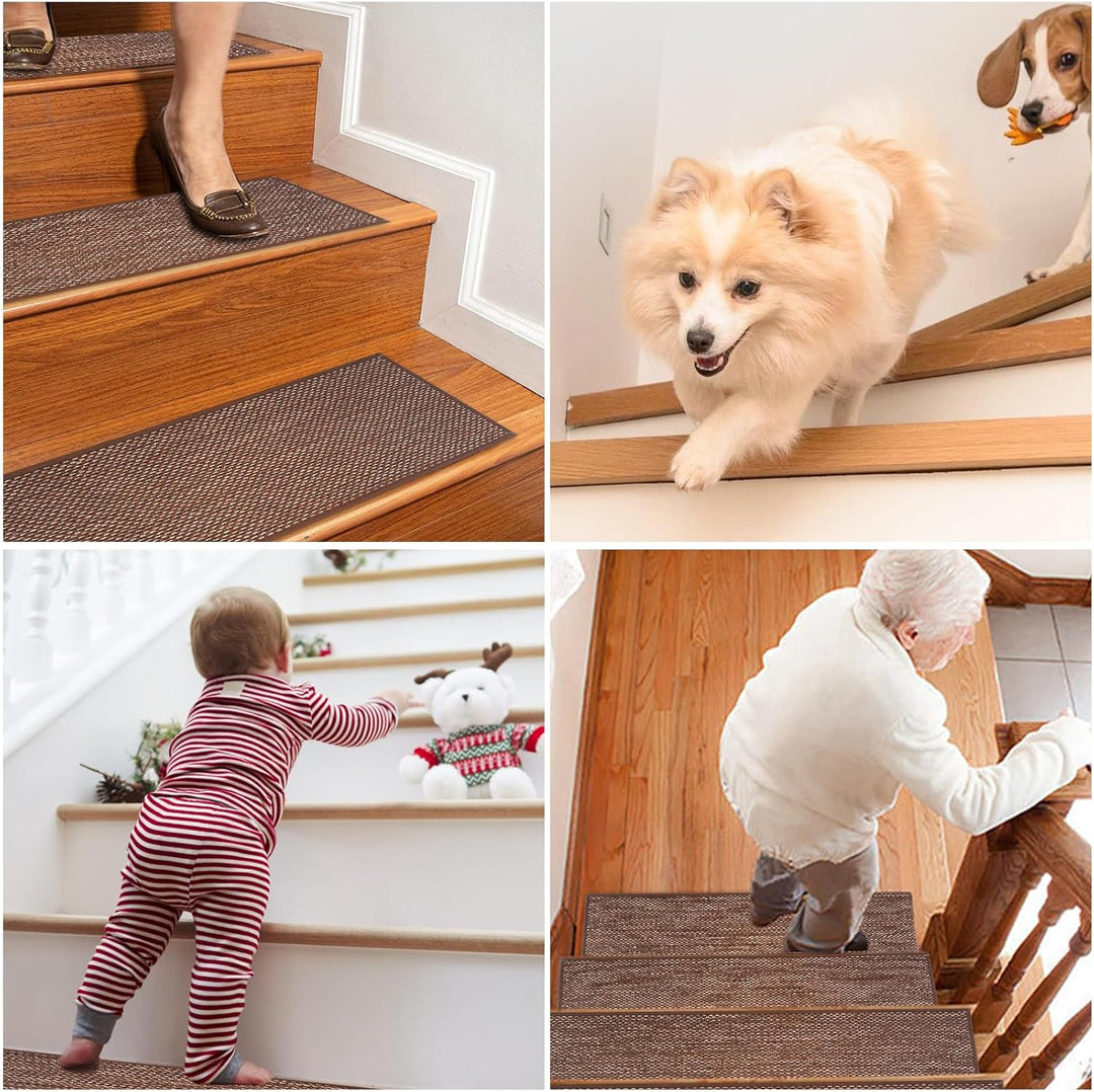 Leeko Stufenmatten, Treppenteppich für Innen Selbstklebend Anti Rutsch Treppenmatten im 15er Set Ode