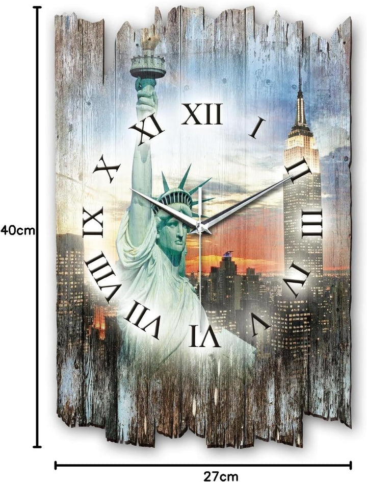 Kreative Feder New York Landhaus Shabby Style Designer Wanduhr Quarzuhr aus Holz *Made in Germany le