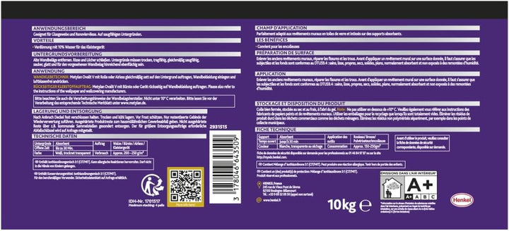 Metylan Verstärkter Kleber für Vliestapete, 10 kg, 50 M2