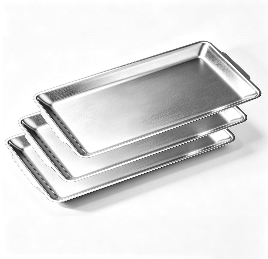 SANQIAHOME 3er Set Edelstahl Backbleche, 32 x 16 cm Rechteckige Bleche, Serviertabletts,Lebensmittel