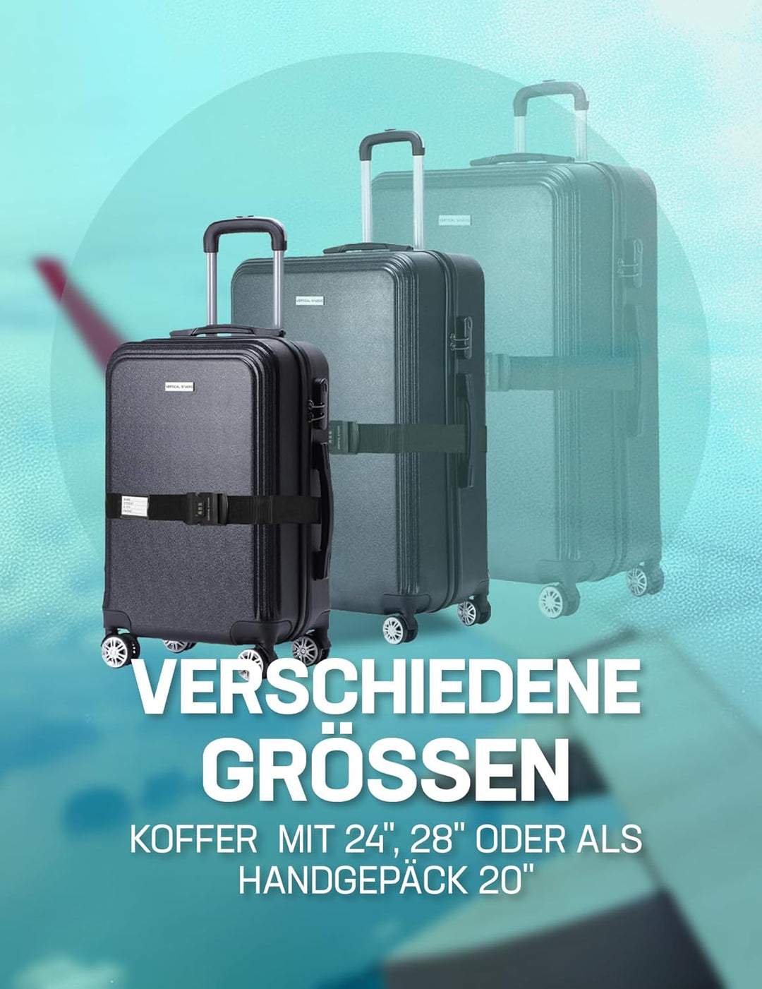 VERTICAL STUDIO Koffer mit 28", 24" oder als Handgepäck mit 20", inkl. GRATIS Koffergurt. Hartschale