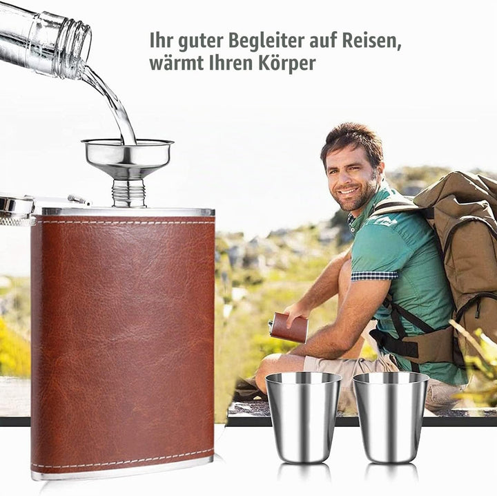 Flachmann, Tragbarer Flachmann aus Metall, 8oz Edelstahl Schnapsflasche, Outdoor Flachmann Trinkbech