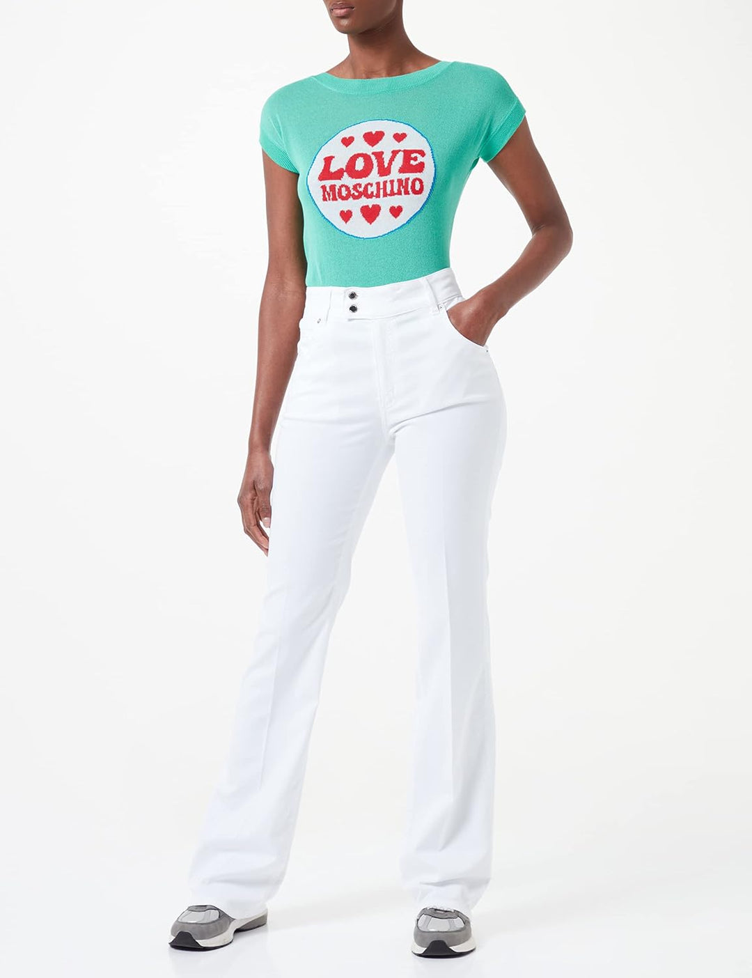 Love Moschino Damen Stretch Lyocell Gabardine with Matchng Logo Back Tag Hose, Optical White