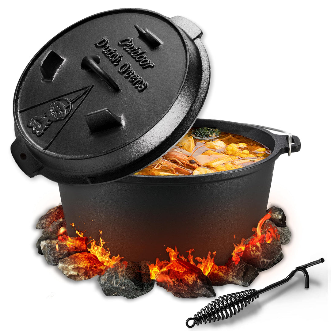 Dutch Oven,Dutch Oven 9 liter, Dutch Oven Double Function,Pre-Seasoned Dutch Oven Set,Gusseisen Dutc